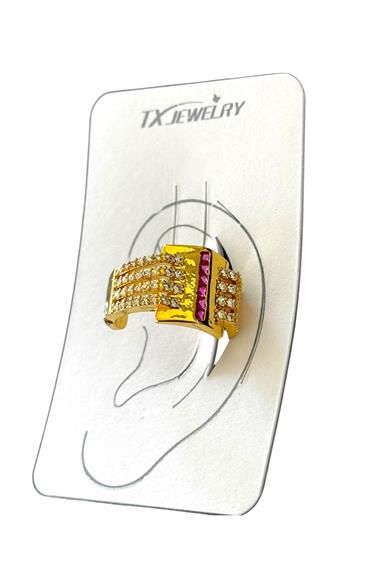 Altın Renk Taş Detaylı 14K Altın Kaplama TX Ear Cuff (Tek)