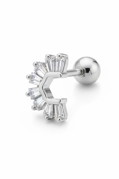 Gümüş Renk Taşlı Cerrahi Çelik Tragus/Kıkırdak Küpe/Piercing (Tek)