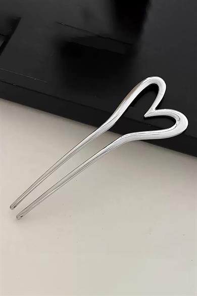 Gümüş Renk Kalp Figürlü Metal Topuz Tokası