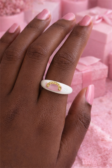 Krem Ve Pembe Renk Zincir Detaylı Ayarlanabilir Yüzük