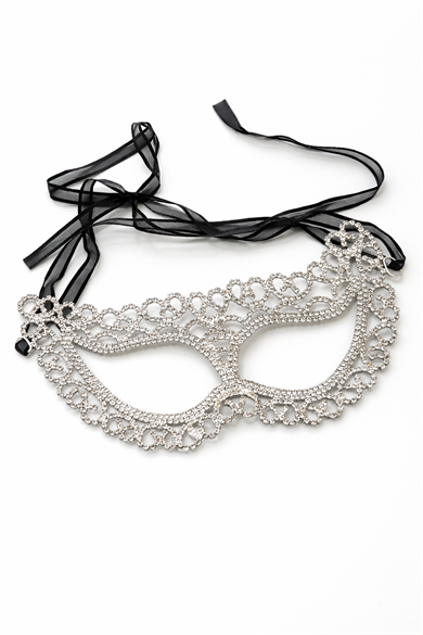 Gümüş Renk Taşlı Parti Maskesi