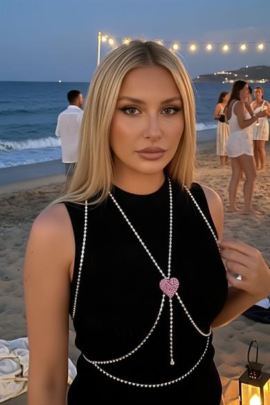 Gümüş Renk Taş Detaylı Tasarım Vücut Aksesuar