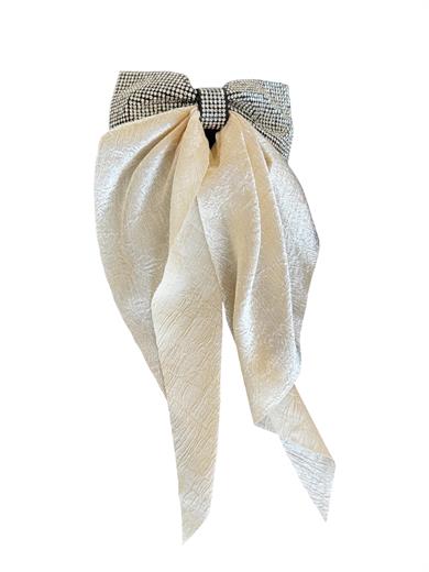 Krem Renk Taş Detaylı Kurdele Otomat Toka