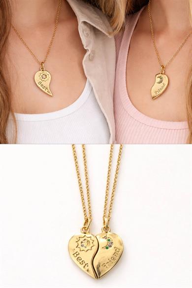 Altın Renk Kalp Figürlü Çelik Best Friend Kolye