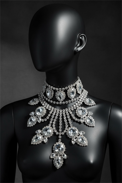 Gümüş Renk Taş Detaylı Tasarım Abiye Kolye