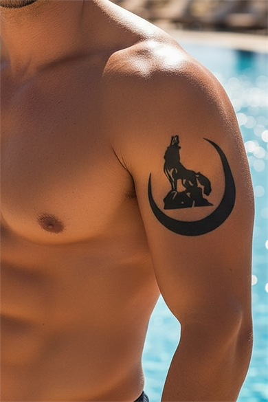 Temporary Crescent and Wolf Tattoo Tattoo