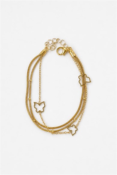 Altın  Renk Kelebek Figürlü Çelik Bileklik