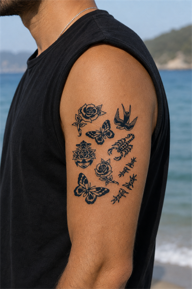 Çoklu Kelebek Sonradan Kararan Yarı Kalıcı Geçici Dövme Tattoo
