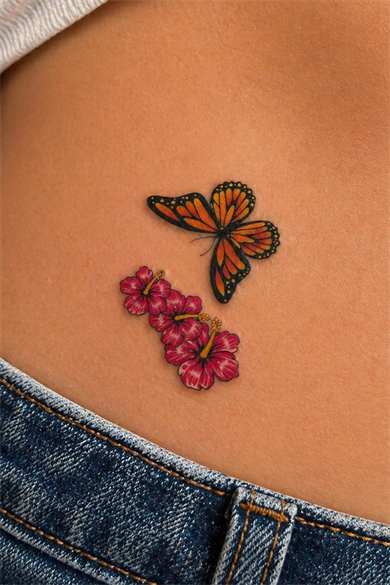 Geçici Kelebek Ve Çiçek Figürlü Mini Dövme Tattoo