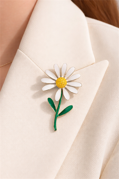 Karışık Renk Papatya Figürlü Broş  