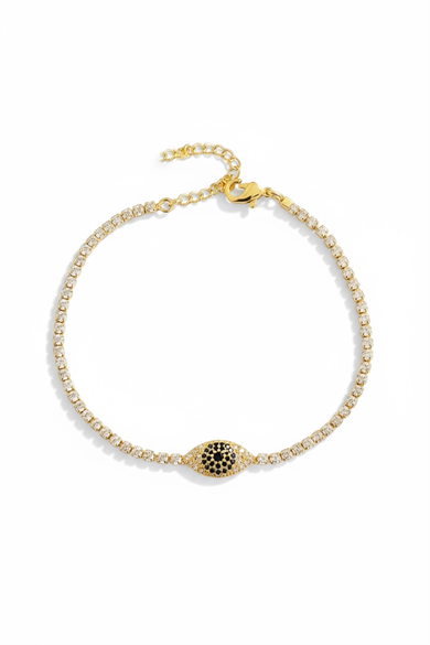 Altın Renk Göz Detaylı Taşlı 14K Altın Kaplama Tx Bileklik