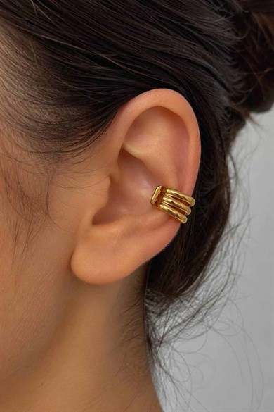 Altın Renk Taş Detaylı 14K Altın Kaplama TX Ear Cuff (Tek)