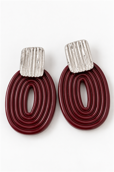 Gümüş Ve Bordo Renk Küpe (Çift)