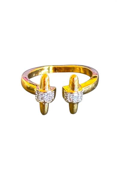 Altın Renk Taş Detaylı Ayarlanabilir Çelik Yüzük