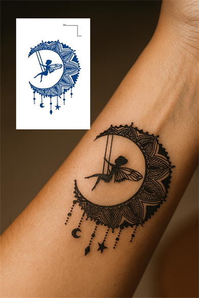 Ay Ve Peri Figürlü 12 Saat Sonra Kararan Geçici Mini Dövme Tattoo