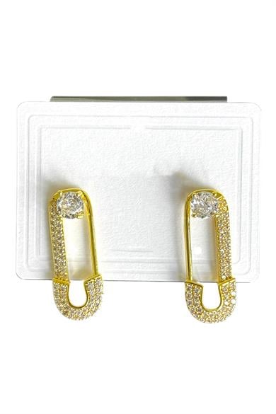 Altın Renk Kilit Figürlü Taş Detaylı Küpe (Çift)