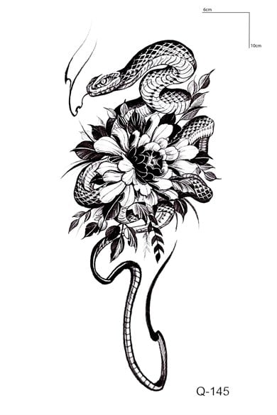 Yılan Ve Çiçek Mini Dövme Geçici Tattoo