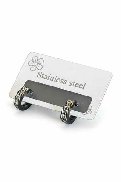 Siyah Ve Gümüş Renk Çelik Halka Küpe (Çift)