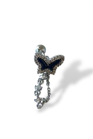 Gümüş Renk Kelebek Figürlü Çelik Tragus/Kıkırdak Küpe/Piercing (Tek)
