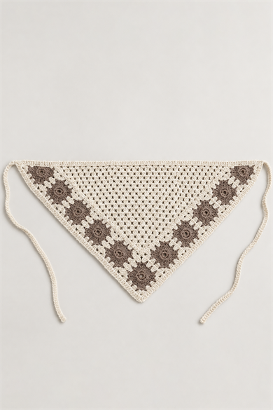 Kahve Renk Çiçek Desenli Örgü Saç Bandana