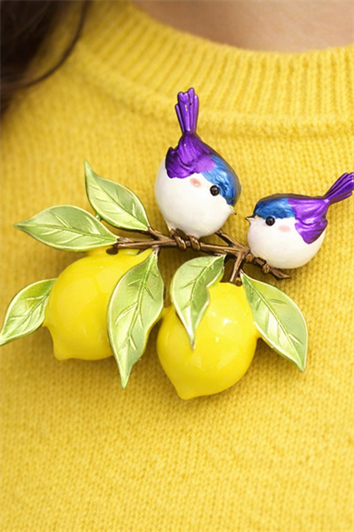 Limon Ve Kuş Figürlü Broş