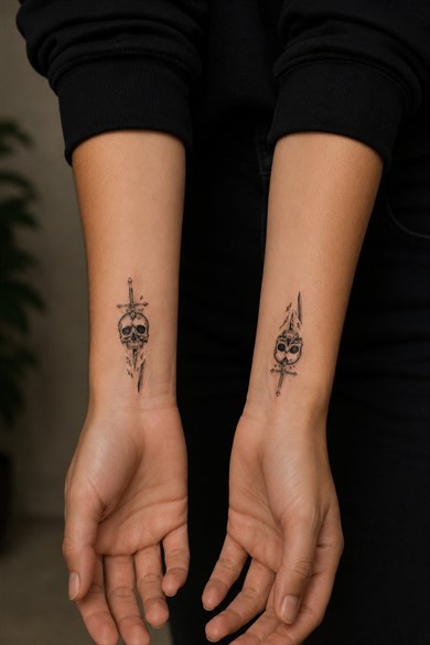 Kılıç Ve Kurukafa Mini Geçici Dövme Tattoo