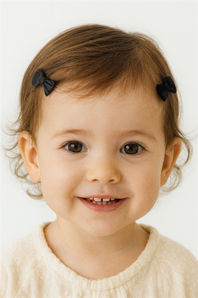 2li Siyah Renk Kurdele Figürlü Saçsız Bebek Tokası