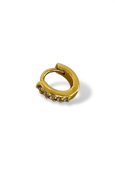 Altın Renk Taş Detaylı Çelik Halka Tragus/Kıkırdak Küpe/Piercing (Tek)