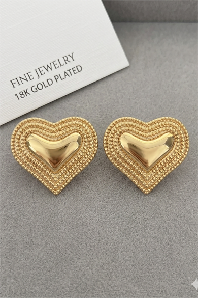 Altın Renk Kalp Figürlü Çelik Küpe (Çift)