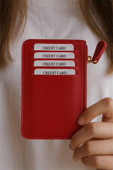 Kırmızı Renk Deri Kadın Cüzdan/ Kartlık