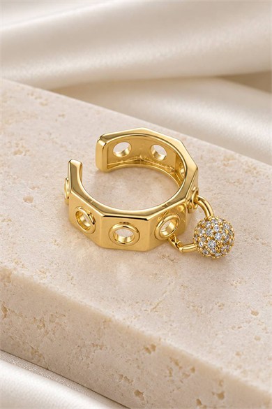 Altın Renk Taş Detaylı TX Ear Cuff (Tek)