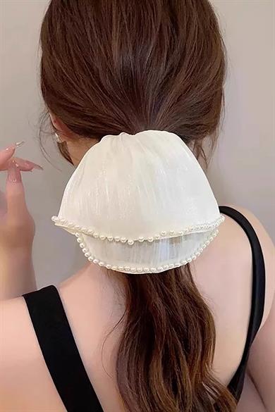 Krem Renk İnci Detaylı Simit Toka