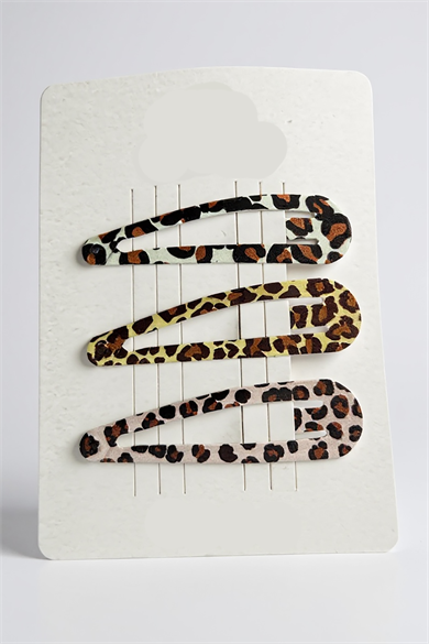 Karışık Renk Leopar Desenli Yan Toka