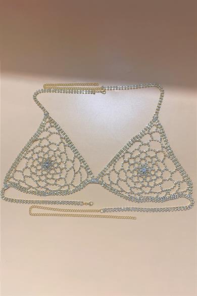 Altın Renk Taşlı Bikini Üstü /Bralet /Vücut Aksesuarı