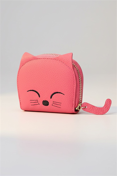 Pembe Renk Kedi Figürlü Cüzdan/Kartlık