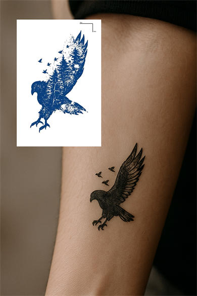 Kuş Figürlü 12 Saat Sonra Kararan Geçici Mini Dövme Tattoo