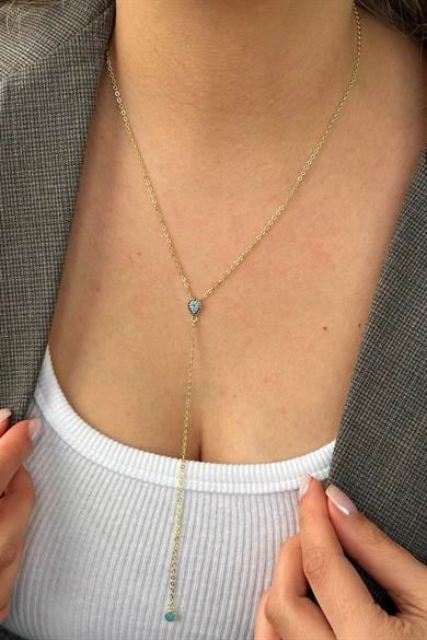 Altın Renk Taş Detaylı 14K Altın Kaplama VİP Y Kolye