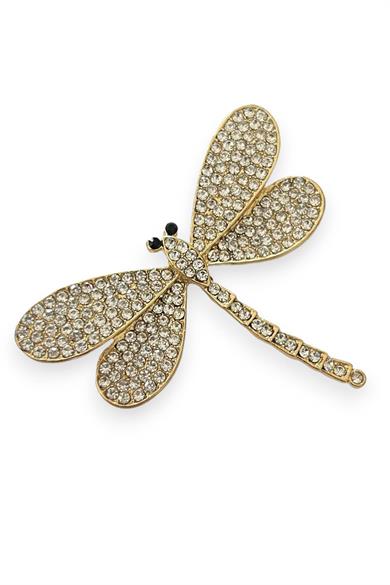 Altın Renk Yusufçuk Figürlü Taş Detaylı Broş