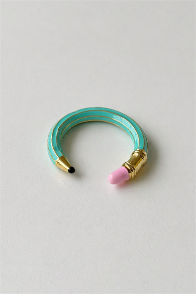Altın Ve Turkuaz Renk Kalem Figürlü Ayarlanabilir Yüzük