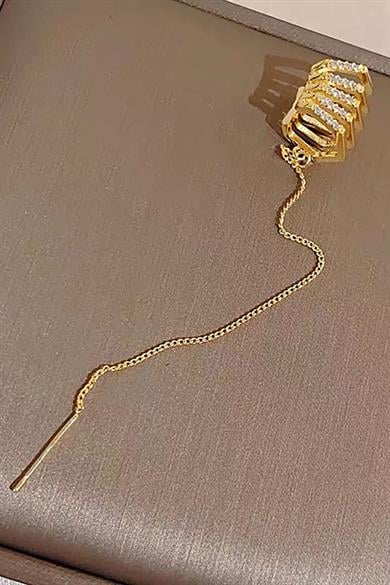 Altın Renk Taş Detaylı 14K Altın Kaplama TX Ear Cuff (Tek)