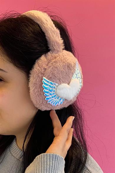 Pembe Renk Kalp Detaylı Peluş Kulaklık