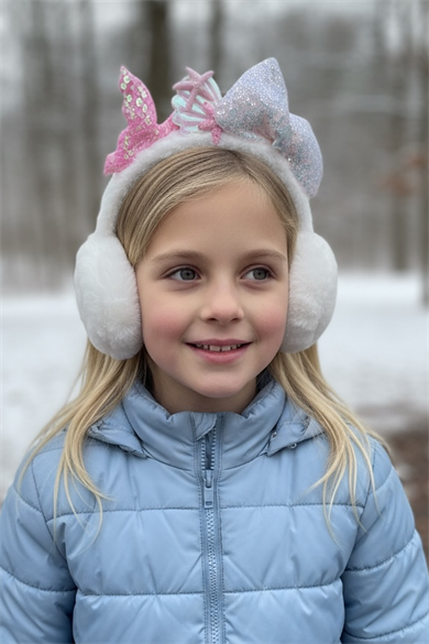 Beyaz Ve Pembe Renk Karışık Figürlü Peluş Kulaklık