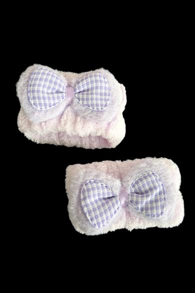 Mor Renk İkili Kurdele Figürlü Peluş Su Tutucu Havlu Bileklik