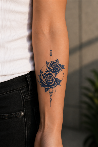 İkili Gül Sonradan Kararan Yarı Kalıcı Geçici Dövme Tattoo
