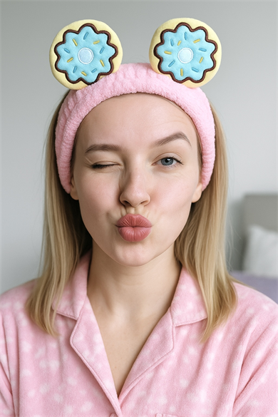 Pembe Renk Donut Figürlü Peluş Saç Bandı