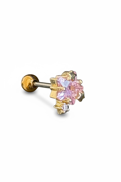 Altın Renk Yıldız Figürlü Taşlı Cerrahi Çelik Tragus/Kıkırdak Küpe/Piercing (Tek)