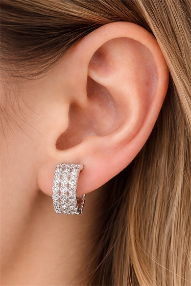 Gümüş Renk Taş Detaylı Çelik Xupıng VİP Küpe