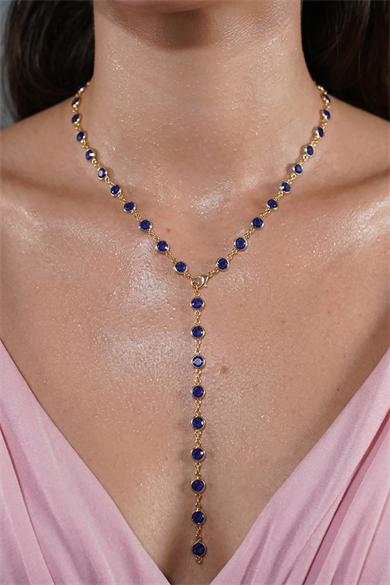 Altın Renk Taş Detaylı Çelik Y Kolye