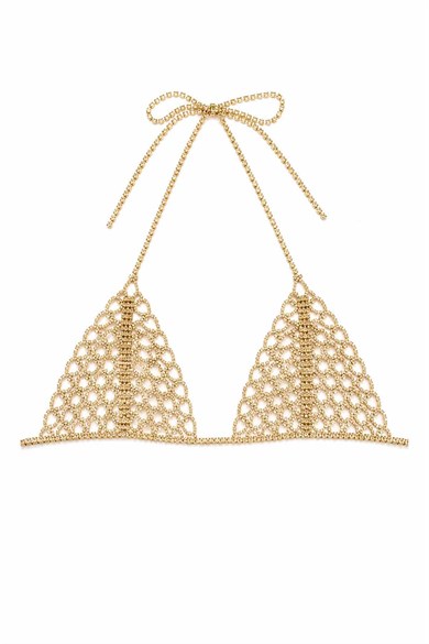 Altın Renk Taş Detaylı Bikini Üstü /Bralet /Vücut Aksesuarı