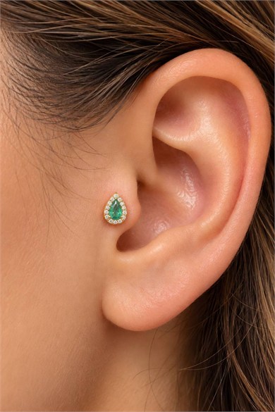 Altın Renk Taşlı Cerrahi Çelik Tragus/Kıkırdak Küpe/Piercing (Tek)